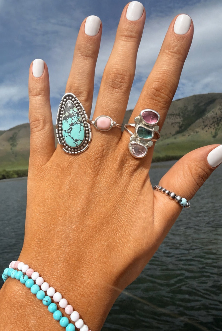 3 Stone Tourmaline Polki Ring