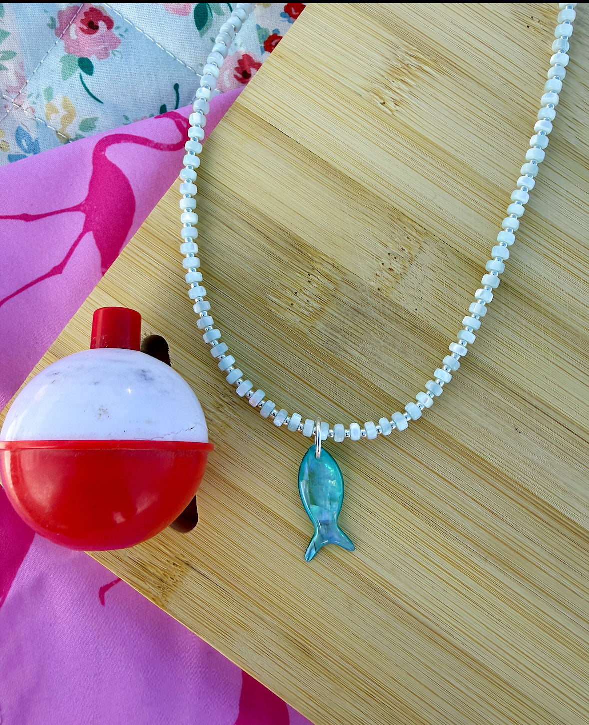Gemstone charm necklace- mother of pearl
