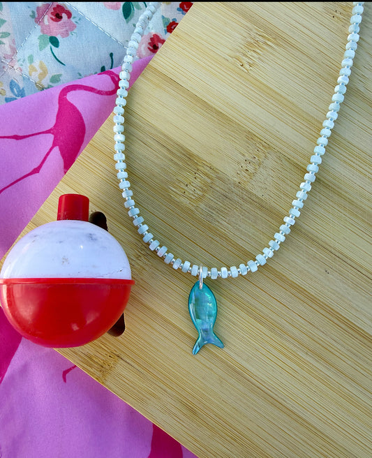 Gemstone charm necklace- mother of pearl