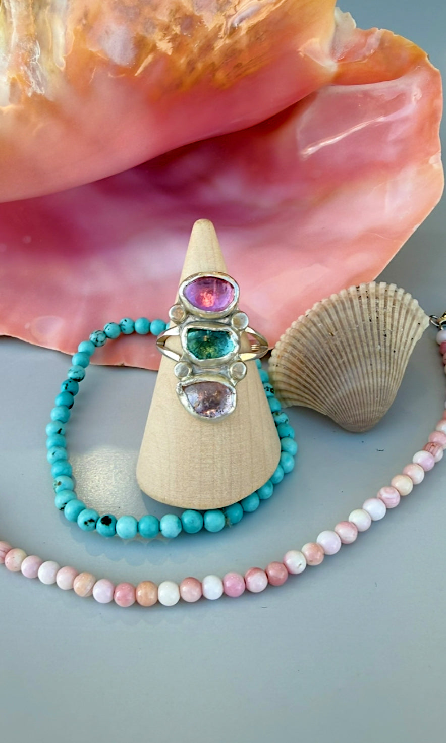3 Stone Tourmaline Polki Ring