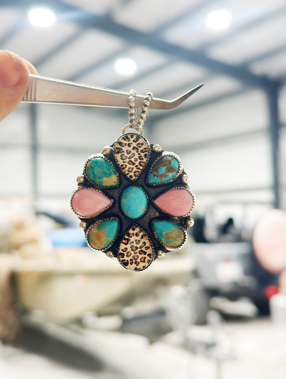 Mixed Stone and Cheetah Pendant