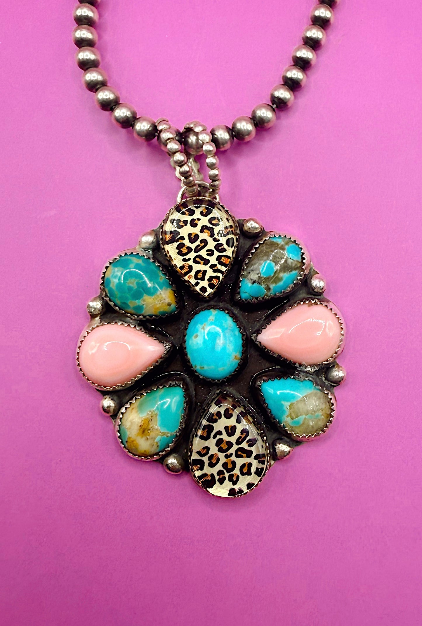 Mixed Stone and Cheetah Pendant