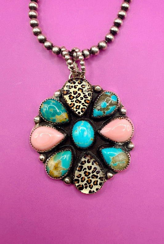 Mixed Stone and Cheetah Pendant