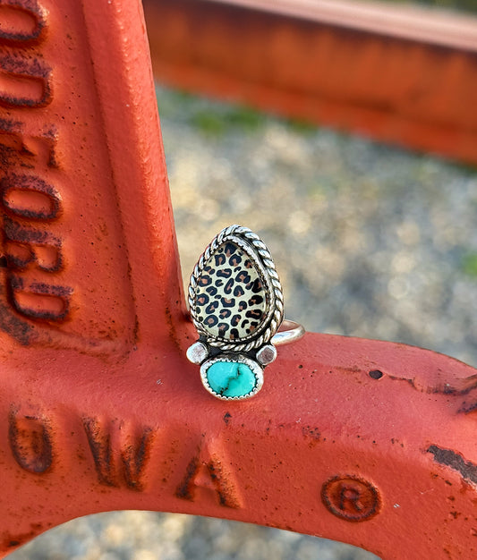 Adjustable Cheetah Turquoise Ring