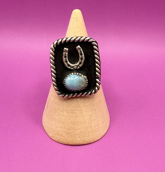 Larimar Horse Shoe Ring